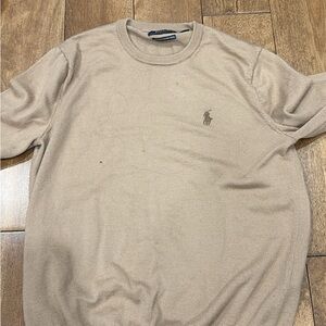 Ralph Lauren Tan Crewneck Sweater with Pony Emblem